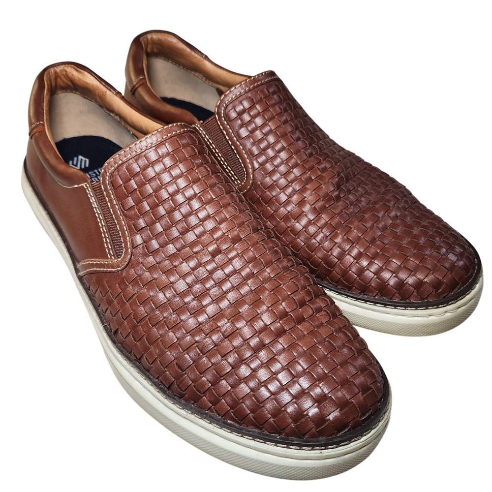 JOHNSTON‎ & MURPHY McGuffey Woven Slip On Shoes Mens 9.5M Brown Leather Loafer